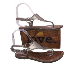 Sam Edelman Greta Pewter Thong Flat Leather Sandals Size 6